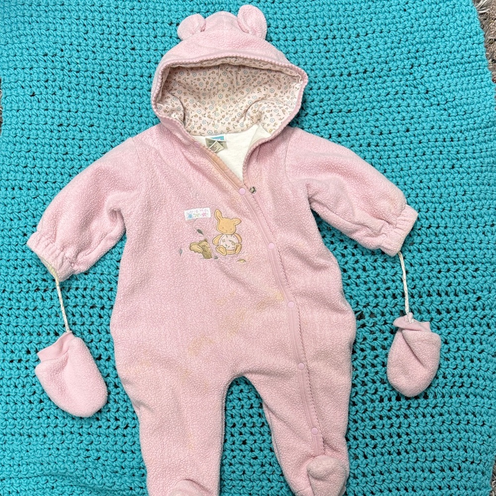 Little Me Pink Baby Footie with Mittens